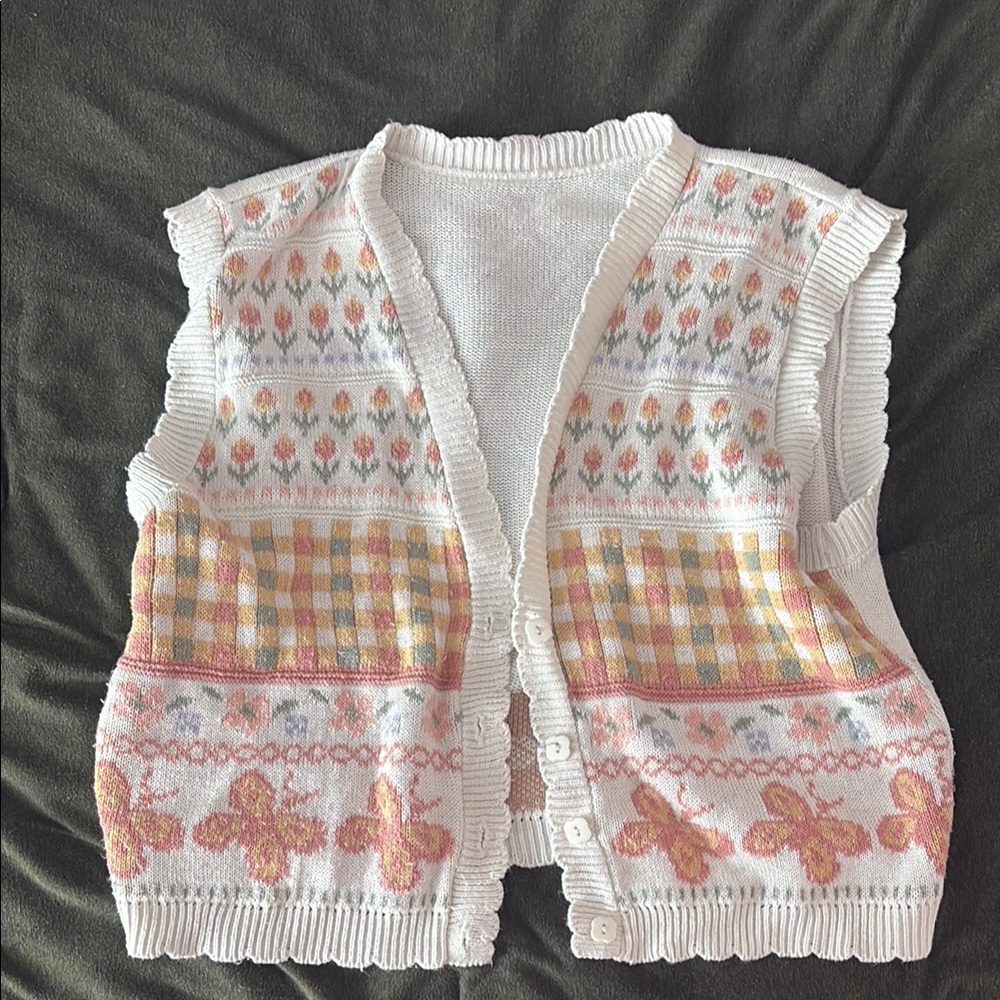 Floral Knit Button-Up Vest
